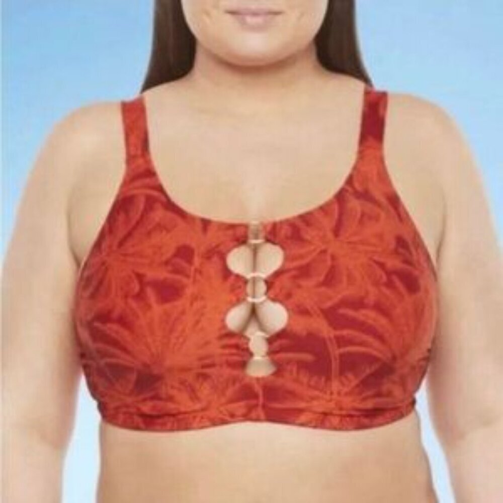swim suit top red palm tree tropical vacation size 18w #1021